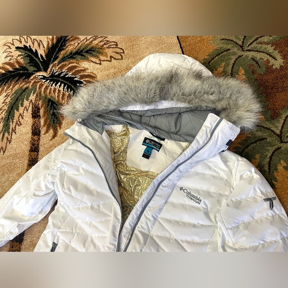 Columbia Titanium Omni Heat Infinity Women White Fur Down Puffer Coat Large NWT - Picture 1 of 8